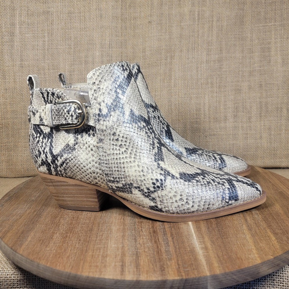 Sam Edelman Snakeskin Ankle Boots Leather Western Buckle Block Heel Women's 7.5